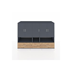 Kronos Dolap 12 Raflı 3 Çekmeceli 5 Kapaklı 220x59x163 Antrasit-antrasit/çam