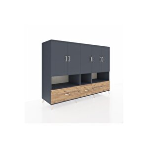 Kronos Dolap 12 Raflı 3 Çekmeceli 5 Kapaklı 220x59x163 Antrasit-antrasit/çam