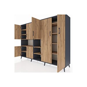 Hyperion Dolap 13 Raflı 7 Kapaklı 220x44x163 Antrasit-çam