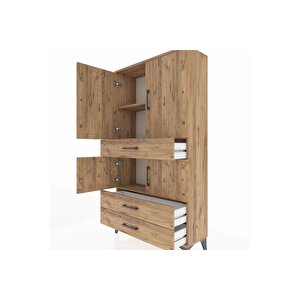 Arges Dolap 3 Raflı 3 Çekmeceli 4 Kapaklı 88x30x163 Çam-çam