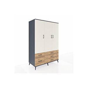 Kronos Dolap 5 Raflı 5 Çekmeceli Tek Askılı 132x59x195 Antrasit-aytaşı/çam