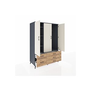 Kronos Dolap 5 Raflı 5 Çekmeceli Tek Askılı 132x59x195 Antrasit-aytaşı/çam