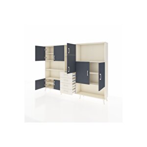 Arges Dolap 10 Raflı 4 Çekmeceli 8 Kapaklı 220x30x163 Aytaşı-antrasit/aytaşı