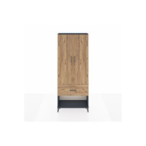 Arges Dolap 3 Raflı Tek Çekmeceli 2 Kapaklı 88x30x221 Antrasit-çam