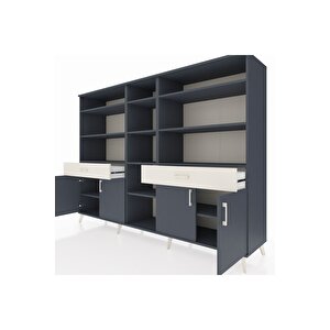 Hyperion Dolap 12 Raflı 2 Çekmeceli 4 Kapaklı 220x44x163 Antrasit-antrasit/aytaşı