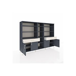 Hyperion Dolap 12 Raflı 2 Çekmeceli 4 Kapaklı 220x44x163 Antrasit-antrasit/aytaşı