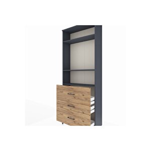 Arges Dolap 3 Raflı 3 Çekmeceli 88x30x221 Antrasit-çam