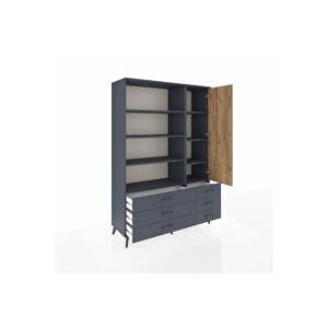 Hyperion Dolap 8 Raflı 6 Çekmeceli Tek Kapaklı  132x44x195 Antrasit-çam/antrasit