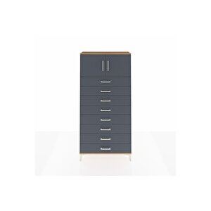 Arges Dolap Tek Raflı 8 Çekmeceli 2 Kapaklı 88x30x182 Çam-antrasit
