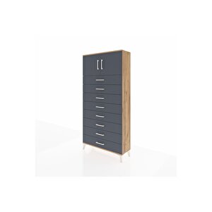 Arges Dolap Tek Raflı 8 Çekmeceli 2 Kapaklı 88x30x182 Çam-antrasit