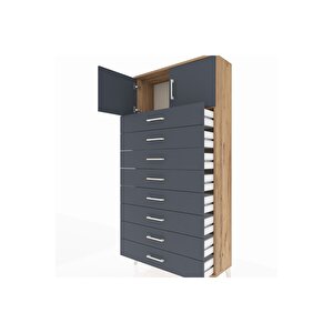 Arges Dolap Tek Raflı 8 Çekmeceli 2 Kapaklı 88x30x182 Çam-antrasit