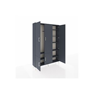 Arges Gardrop 7 Raflı 5 Kapaklı Tek Askılı 132x30x195 Antrasit-antrasit