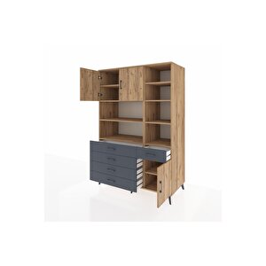 Kronos Dolap 9 Raflı 5 Çekmeceli 3 Kapaklı 132x59x195 Çam-çam/antrasit