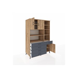 Kronos Dolap 9 Raflı 5 Çekmeceli 3 Kapaklı 132x59x195 Çam-çam/antrasit