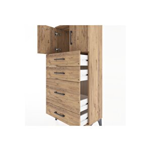Hyperion Dolap Tek Raflı 4 Çekmeceli 2 Kapaklı 60x44x134 Çam-çam