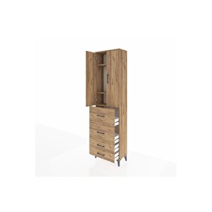 Arges Dolap 3 Raflı 4 Çekmeceli 2 Kapaklı 60x30x221 Çam-çam