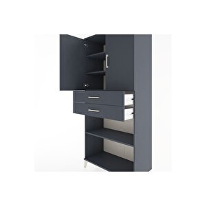 Hyperion Dolap 4 Raflı 2 Çekmeceli 2 Kapaklı 88x44x195 Antrasit-antrasit