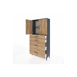 Arges Dolap 2 Raflı 4 Çekmeceli 2 Kapaklı 88x30x182 Antrasit-çam