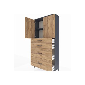 Arges Dolap 2 Raflı 4 Çekmeceli 2 Kapaklı 88x30x182 Antrasit-çam
