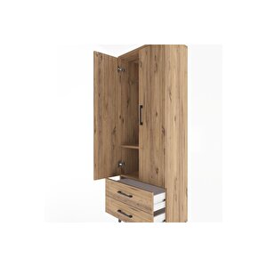Arges Dolap 2 Raflı 2 Çekmeceli Tek Askılı 60x30x163 Çam-çam