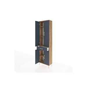 Arges Dolap 4 Raflı Tek Çekmeceli 4 Kapaklı 60x30x221 Çam-antrasit