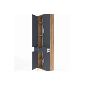 Arges Dolap 4 Raflı Tek Çekmeceli 4 Kapaklı 60x30x221 Çam-antrasit