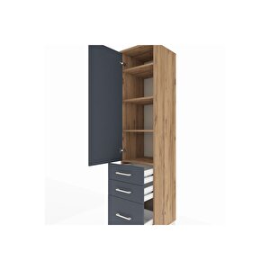 Hyperion Dolap 4 Raflı 3 Çekmeceli Tek Kapaklı 44x44x195 Çam-antrasit