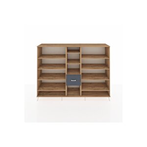 Hyperion Dolap 11 Raflı 3 Çekmeceli  220x44x163 Çam-çam/antrasit