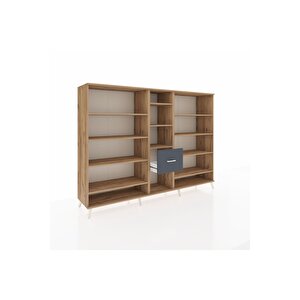Hyperion Dolap 11 Raflı 3 Çekmeceli  220x44x163 Çam-çam/antrasit