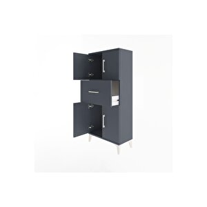 Arges Dolap Tek Raflı Tek Çekmeceli 4 Kapaklı 60x30x134 Antrasit-antrasit