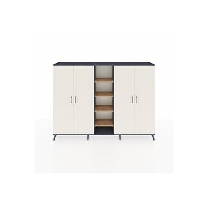 Arges Dolap 12 Raflı 4 Kapaklı 220x30x163 Antrasit-aytaşı/çam