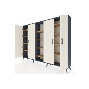 Arges Dolap 12 Raflı 4 Kapaklı 220x30x163 Antrasit-aytaşı/çam