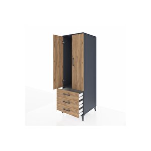 Kronos Dolap Tek Raflı 3 Çekmeceli Tek Askılı 60x59x182 Antrasit-çam