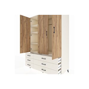 Kronos Dolap 5 Raflı 6 Çekmeceli Tek Askılı 132x59x195 Aytaşı-çam/aytaşı