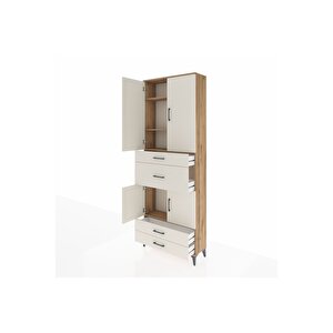 Arges Dolap 4 Raflı 4 Çekmeceli 4 Kapaklı 88x30x243 Çam-aytaşı