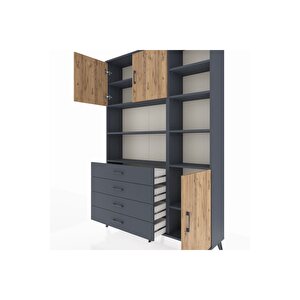 Arges Dolap 9 Raflı 4 Çekmeceli 3 Kapaklı 132x30x195 Antrasit-çam/antrasit