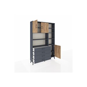 Arges Dolap 9 Raflı 4 Çekmeceli 3 Kapaklı 132x30x195 Antrasit-çam/antrasit