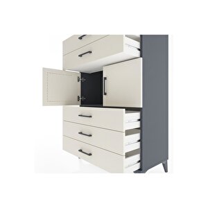 Hyperion Dolap Tek Raflı 5 Çekmeceli 2 Kapaklı 88x44x134 Antrasit-aytaşı