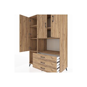 Kronos Dolap 6 Raflı 3 Çekmeceli 3 Kapaklı 132x59x195 Çam-çam/çam