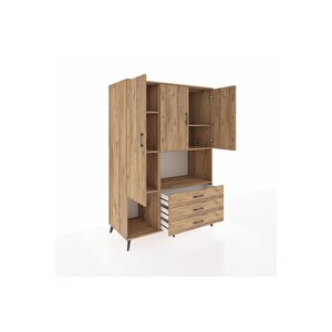 Kronos Dolap 6 Raflı 3 Çekmeceli 3 Kapaklı 132x59x195 Çam-çam/çam