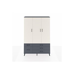 Arges Dolap 5 Raflı 5 Çekmeceli Tek Askılı 132x30x195 Antrasit-aytaşı/antrasit