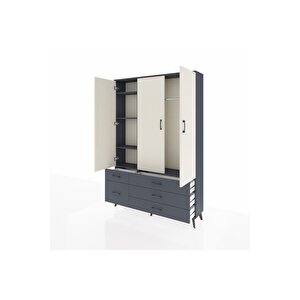 Arges Dolap 5 Raflı 5 Çekmeceli Tek Askılı 132x30x195 Antrasit-aytaşı/antrasit