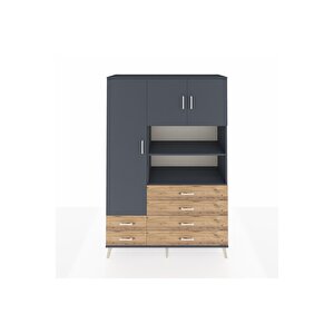 Hyperion Dolap 8 Raflı 6 Çekmeceli 3 Kapaklı 132x44x195 Antrasit-antrasit/çam