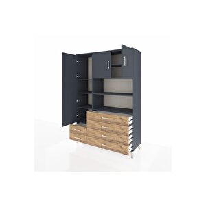 Hyperion Dolap 8 Raflı 6 Çekmeceli 3 Kapaklı 132x44x195 Antrasit-antrasit/çam
