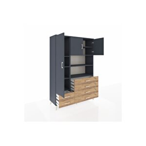 Hyperion Dolap 8 Raflı 6 Çekmeceli 3 Kapaklı 132x44x195 Antrasit-antrasit/çam
