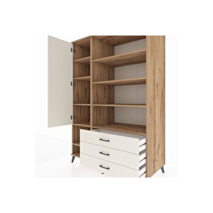 Kronos Dolap 9 Raflı 3 Çekmeceli Tek Kapaklı  132x59x195 Çam-aytaşı/aytaşı