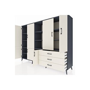 Hyperion Dolap 11 Raflı 3 Çekmeceli 7 Kapaklı 220x44x163 Antrasit-aytaşı