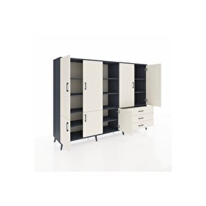 Hyperion Dolap 11 Raflı 3 Çekmeceli 7 Kapaklı 220x44x163 Antrasit-aytaşı