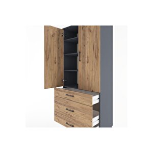 Hyperion Dolap 4 Raflı 3 Çekmeceli 2 Kapaklı 88x44x195 Antrasit-çam