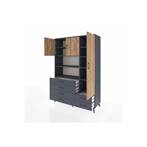 Hyperion Dolap 9 Raflı 6 Çekmeceli 3 Kapaklı 132x44x195 Antrasit-çam/antrasit